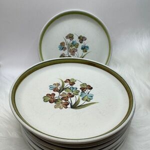 Denby England "Shamrock" pattern stoneware 6.5" side plates. Set of 7.